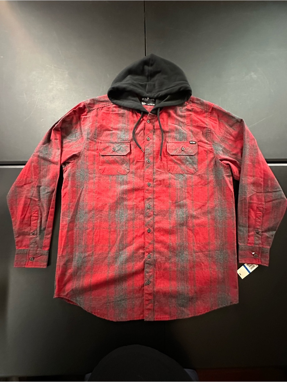 Zoo York Men's Red Plaid Hooded Flannel Shirt